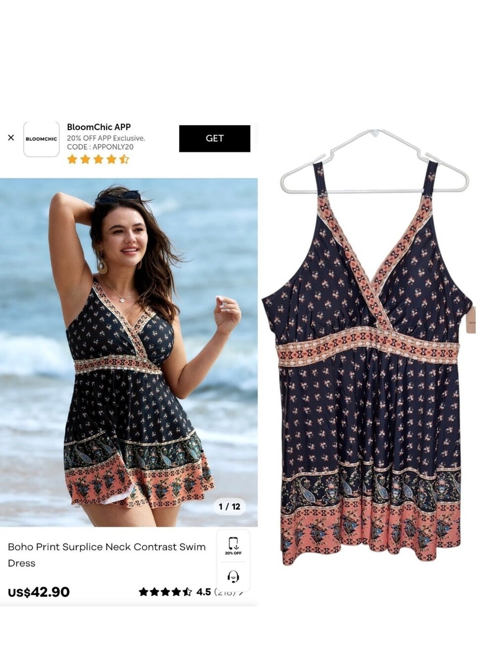 NWT BloomChic Boho Print Swim Dress Sz 26